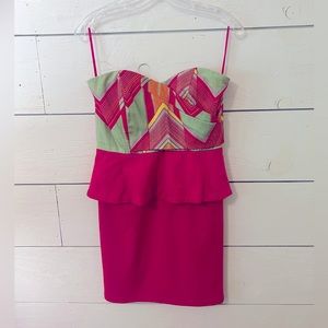 Judith March strapless peplum pink dress 80s